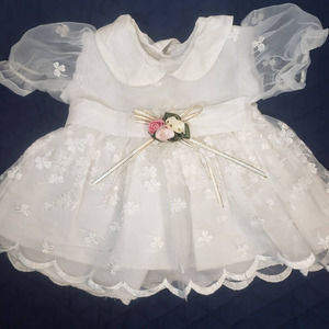 Vintage Happy World White Lace Baby Dress Sz 0-3 Small USA